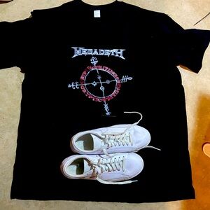 Megadeth Black Graphic T-Shirt with White Sneakers